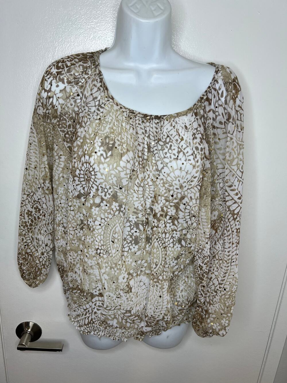 Cathy Daniels Women's Semi-Sheer Smocked Waist Blouse ~ Size L